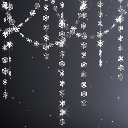 Snowflake Garlands, 52Ft Silver Christmas Snowflake Garland, 2" Winter Wonderland Garland Glitter, White Christmas Garland for Year, Xmas, Frozen, Winter Wonderland Party Decoration