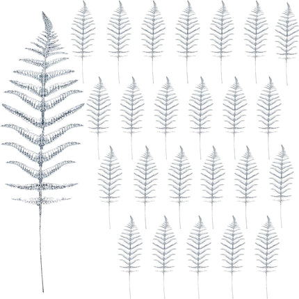 ZMZQ&flw 24pcs Christmas Glitter Leaves for Xmas Tree Decorations, Artificial Boston Fern Bush Tropical Flashing Leaves DIY Christmas Wreath s Crafts, Glod