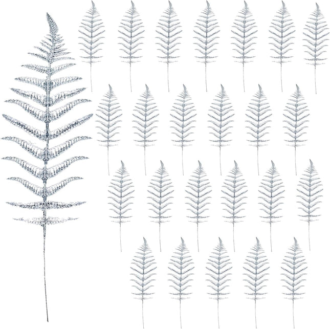ZMZQ&flw 24pcs Christmas Glitter Leaves for Xmas Tree Decorations, Artificial Boston Fern Bush Tropical Flashing Leaves DIY Christmas Wreath s Crafts, Glod