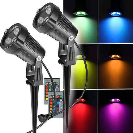 OurLeeme Lawn Flood Light Stake, 2-in-1 Waterproof Outdoor Remote controlle Landscape Lighting Spotlight Wall Light for Yard Garden Driveway Pathway Pool(2 Pack)