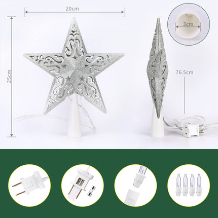 BrizLabs Lighted Christmas Star Tree Topper, 8” Silver Star Xmas Treetop with 10 Lights, UL Plug-in Warm White Tree Topper for Holiday Christmas Tree Decor