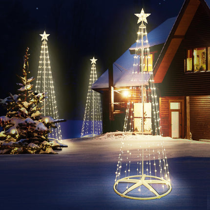 Lighted Christmas Cone Tree, 6FT Outdoor Christmas Tree with 266 LED Lights, 8 Modes Christmas Lights with Remote Control, Outside Decorations for Yard Patio Garden Xmas Decor Indoor, Timer