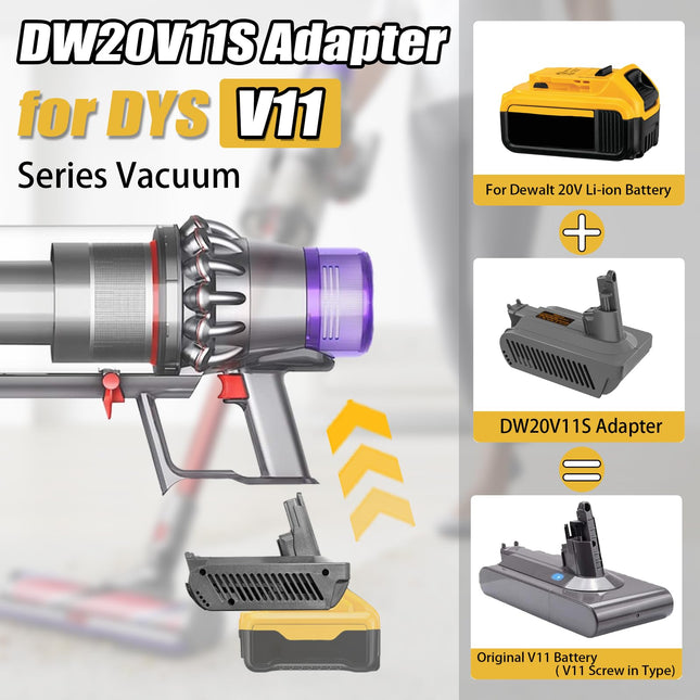 Uniqus For Dewalt To V11 Battery Adapter For Dewalt 20V Liion Battery Converted To Dyson V11 Sv15 Battery 25.2V, Work With V11 Absolute Extra, Torque Drive, Fluffy Extra Cordless Vacuum Cleaner