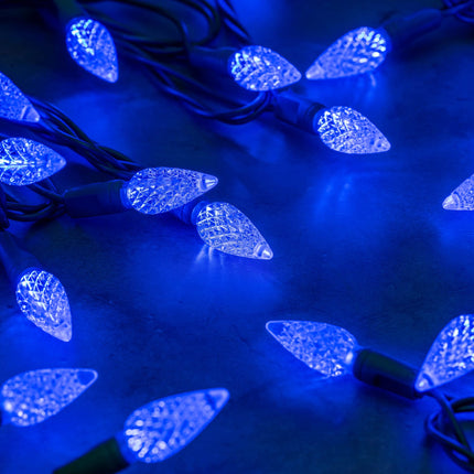 YULETIME Blue C6 Strawberry LED Christmas Lights, 33 ft 100 Count 4" Spacing One-Piece High Waterproof UL String Light (Blue)