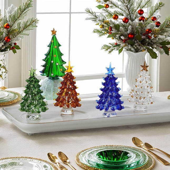 4PCS Crystal Christmas Tree Figurines Home Decor, Glass Christmas Tree Figurine, Christmas Tree Statues Decor for Bedroom, Collector's Item for Christmas Tree Lovers
