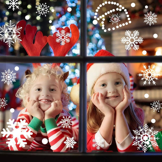 275 Pcs Christmas Window Clings Static Snowflakes Window Clings Decals Stickers Christmas Window Decorations Indoor Merry Christmas Winter Wonderland Decorations Ornaments Party Supplies