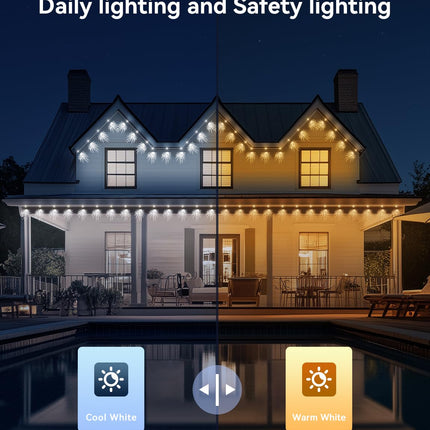 Permanent Outdoor Lights Pro, IP67 Waterproof Smart LED Starry Eaves Lights with App/Remote Control, 30ft with 22 LED Warm & Cold White LED Lights for Halloween Christmas Holiday Decor