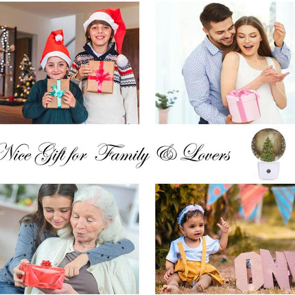EKOBLA Winter Green Christmas Tree Night Lights Plug into Wall Holiday Presents Boxes Snowflakes Night Lamp Auto Sensor LED Dusk to Dawn Light for Boys Girls Men Women