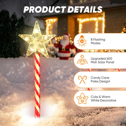 Solar Christmas Lights Outdoor Decorations: 8 Pack Star Christmas Pathway Lights Waterproof, 8 Modes Christmas Stake Lights for Outside Walkway, Xmas, Holiday Decor Christmas -Warm Glow
