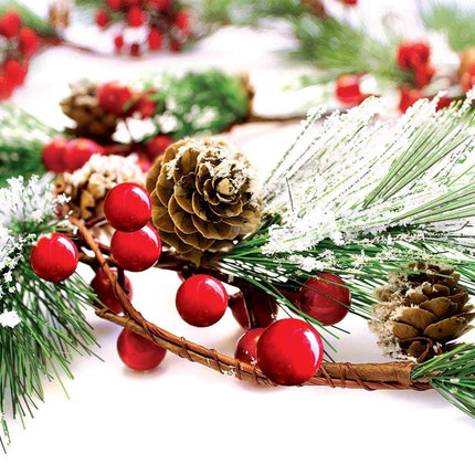 Christmas Garland Winter Red Berries Holiday Decoration Pine Cones, Evergreen Pine Needle – Unlit Berry Garlands Xmas Decor, Kitchen, Bar, Fireplace/Indoor/Outdoor Greenery with Snow 6 Ft Long (6ft)