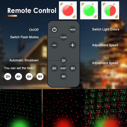 Laser Christmas Lights Outdoor Decorations, Garden Laser Lights, Red and Green Stars Landscape Lights with RF Remote, IP65 Waterproof, Cold-Resistant, Christmas Projector Lights for Party Festivities