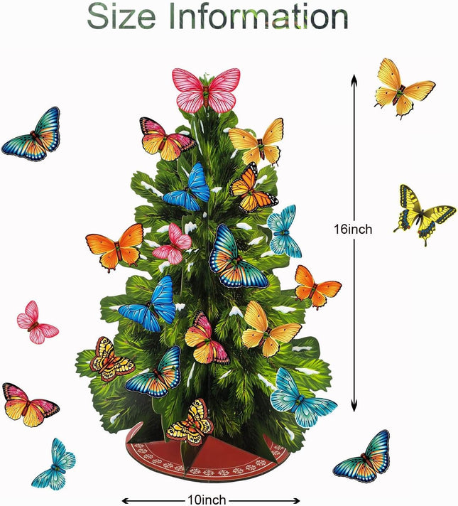 3D Popup Christmas Tree with Detachable Butterfly Ornaments,Paper Christmas Tree with Envelope and Card Christmas Decorations Indoor,Holiday Christmas Decorations Pop Up Winter Tree s for Her