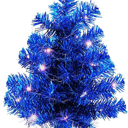 Tabletop Christmas Tree Mini Small 18 inches Blue Christmas Trees Artificial Classic Tinsel Feather Tree Tabletop Christmas Decor Halloween Collection