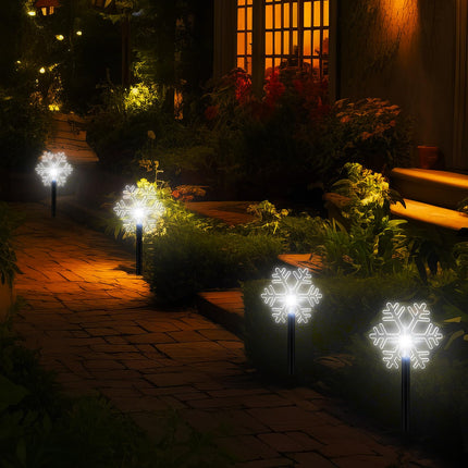 Macarrie 20 Pcs Solar Christmas Snowflake Pathway Lights Outdoor LED Christmas Decorations Waterproof Stake Lights Xmas Decorative Lights for Garden Yard Christmas Decor(White Light)