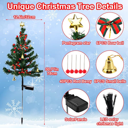 2 Set Solar Christmas Tree Lights Garden Stake Lights, Water-Proof LED Solar Powered Christmas Decorations Tree Lights Pathway Stake Lights for Yard Patio Landscape Decor(2set)