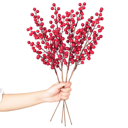 DearHouse 4 Pack Artificial Red Berry Stems Holly Christmas Berries for Festival Holiday Crafts and Home Decor, 20 Inches Burgundy Berry Floral Christmas Tree Decoration