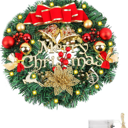 12inch Christmas Wreath with LED Light String, Luminous Wall Mount Door Wreath, Celebrating Holiday Merry Christmas Decoration for Outdoor Indoor Party Table Room