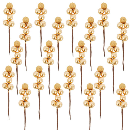 24 Pack Artificial Gold Christmas Glitter Berries Stems, Christmas Holly Berry Picks for DIY Crafts Wreath Garland Party Christmas Tree Ornaments Winter Decorations