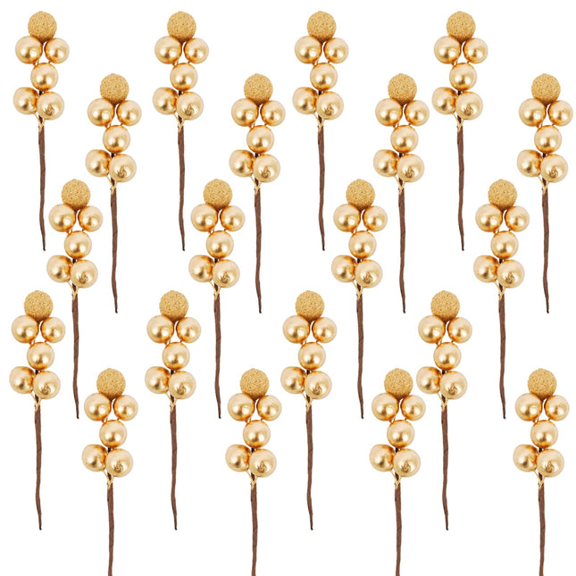 24 Pack Artificial Gold Christmas Glitter Berries Stems, Christmas Holly Berry Picks for DIY Crafts Wreath Garland Party Christmas Tree Ornaments Winter Decorations