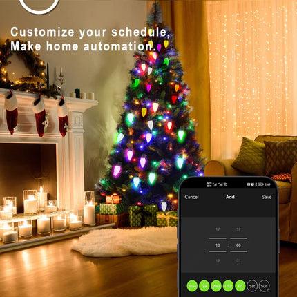 Smart RGB C9 Christmas Lights Outdoor 79FT 100LEDs, DIY Chasing Effects LED Christmas Lights with Timer Music Sync APP Remote, Waterproof Extendable Color Changing String Lights for House Outdoor