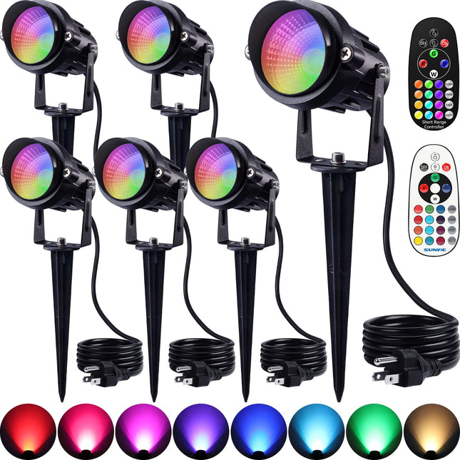 SUNVIE Christmas Spotlight Outdoor Color Changing Landscape Lighting 12W LED Spot Lights Outdoor with Remote Control 120V Waterproof Colored Spotlights for Outside House Garden Tree Decoration, 6 Pack