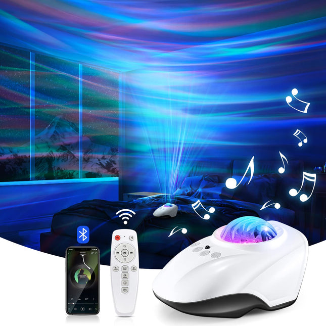 Northern Lights Projector with 8 White Noises, 128 Lighting Effects+Bluetooth Speaker Northern Lights Projector,Remote+AUTO Timer+360° Rotating Aurora Northern Lights Projector,Teenage Girl s XMAS