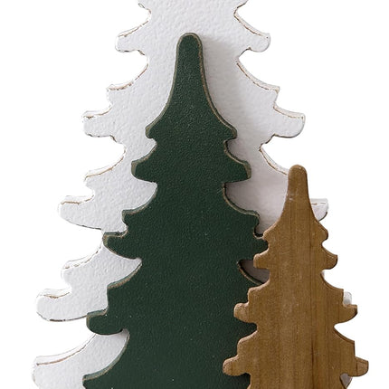 Farmhouse Tabletop Christmas Tree Decorations 10 Inch, Distressed White and Green Rustic Small Wooden Christmas Trees for Entryway Living Room Bedroom, Halloween Tables Centerpieces