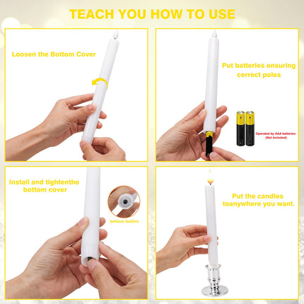 LED Flameless Window Candles with Remote Timer 10 PCS Battery Operated Flickering Taper Candle Lights with Removable Sliver Candle Holders Best for Xmas Wedding Home Dinner Décor