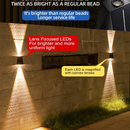 LITVERSE Solar Outdoor Wall Lights Up and Down 2 LED Outdoor Lamp Solar Wall LightsIP65 Waterproof Patio Wall Light Solar Exterior Lights for House Garage Garden (Warm White) Plastic