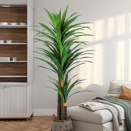 Artificial Dracaena Tree 6ft-Tall Fake Plant with Black Planter-Faux Plants Indoor Tall Housewarming ,Tropical Yucca Silk Tree for Home Office Living Room Decor Indoor
