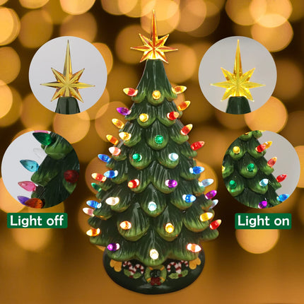Ceramic Christmas Tree Replacement Light Bulbs Set, 150Pcs Multicolor Ceramic Christmas Tree Replacement Bulbs Medium Twist Light Ornaments and 3Pcs Topper Stars for Ceramic Christmas Tree