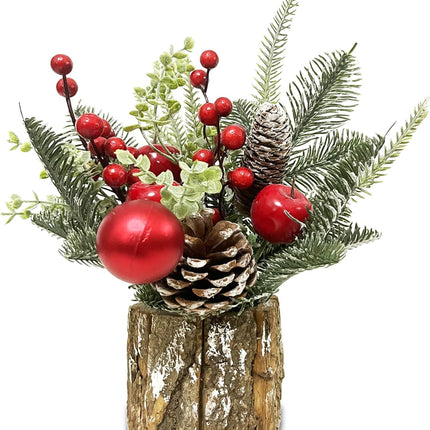 Christmas Table Decorations Small Tabletop Christmas Tree Artificial Mini Xmas Tree with Holiday Ornaments Red Berry Apple Pine Cone for Indoor Home Room Party Christmas Decor