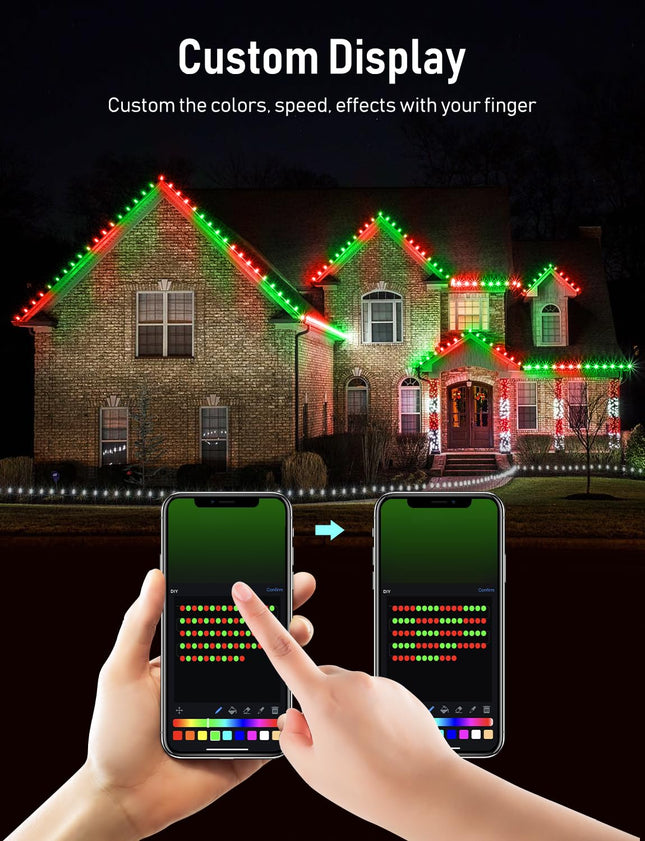C9 Christmas Lights Custom Display, 33FT 50Led App Controlled Color Changing Group Control Outdoor String Lights, Preset Modes Music Timer Waterproof Extendable for Holiday Xmas Tree Decoration