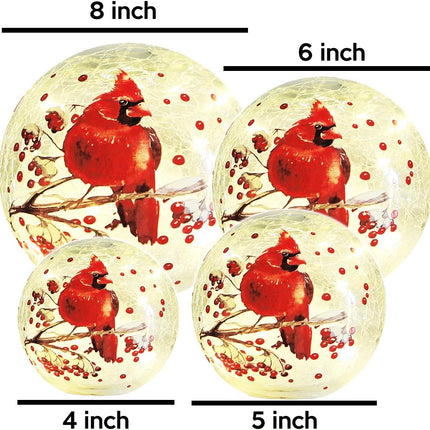 Crackle Glass Ball Cardinal Lamp, Light Up Red Bird Stained Glass Christmas Decor Accent Lamp, Lighted Globe Glass Table Lamp, Orb Cardinal Night Light, Mother's Day s, Led Sphere Desk Lamp