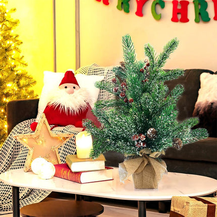 Artificial Mini Christmas Tree, 20" Tabletop Mini Snow Flocked Xmas Pine Tree with Cloth Bag Base & Ornaments for Christmas Holiday Indoor Home Kitchen Dining Table Decoration
