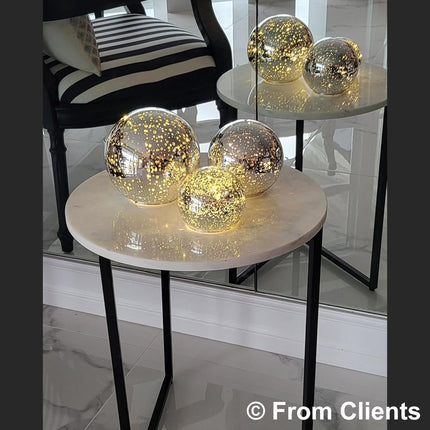 Lighted Mercury Glass Ball Table Lamp, Silver Cordless Glass Orb Christmas Decor Ball Led Light Globe, Modern Light Up Battery Operated Sphere Glass Night Light for Home Bedroom Indoor Decor, Middle