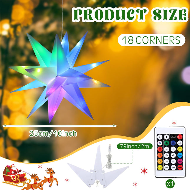 Riakrum Christmas Moravian Star Light Large Moravian Star Christmas Tree Topper Hanging Outdoor Xmas Star String Lights LED Bethlehem Star Porch Light, Advent Star (1 Pcs,10 Inch)