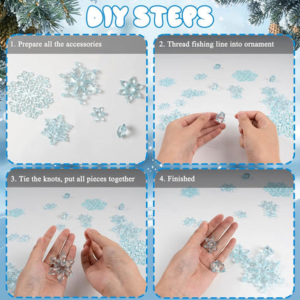 40Pcs Christmas Tree Decorations Christmas Snowflake Ornaments, Blue Acrylic Crystal Snowflakes Christmas Hanging Ornaments with Beads for Christmas Tree Winter Xmas Holiday Party Supplies Indoor