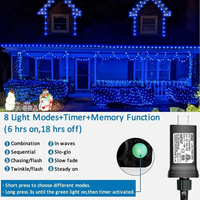 YEGUO 500 LED Christmas Lights Indoor, Blue String Lights Outdoor Waterproof, 8 Modes 165ft Green Wire Tree Lights Twinkle Lights Plug in for Holiday Festival Xmas Decor