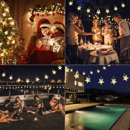 Solar Star Twinkle String Lights, 23FT 50LED 8 Modes Solar Powered Fairy Decorative Light Waterproof Lights for Gardens, Lawn Patio, Indoor Decoration, Xmas, Wedding, Holiday (Warm White)