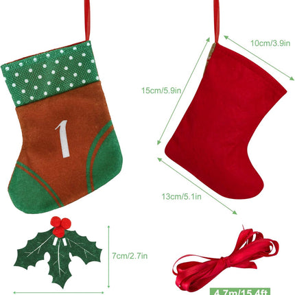 KESOTO Christmas Reusable Advent Calendar , 24 Days Countdown Hanging Garland Xmas Felt Stocking for Home Wall Stairs Christmas Decorations
