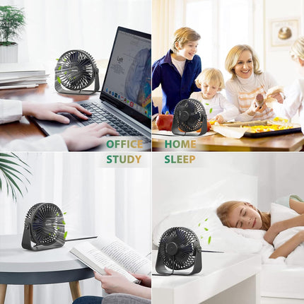 Usb Desk Fans 5 Inches 2 Pack Portable Table Fans 360° Head Rotation Small Personal Desktop Fan For Home Office, 3 Speeds