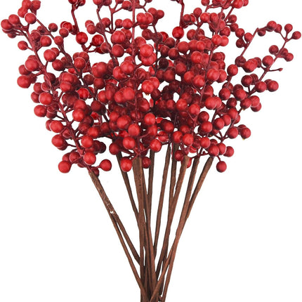 12 Pack Artificial Red Berry Stems Branches, Fake Burgundy Berry Picks Holly Berries for Christmas Tree Xmas Valenintes Wreath Decorations Floral Arrangements Home Holiday DIY Crafts Decor