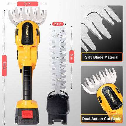 SCHTUMPA 2-in-1 Cordless Grass Shear, 24V Mini Hedge Trimmer Cordless, 1260-RPM Handheld Grass Trimmer Cordless, Electric Bush Trimmer Cordless, Lithium-Ion Battery and Charger Included