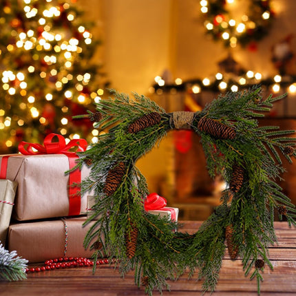 2-Pack 24in Artificial Christmas Wreaths for Front Door Green Pine Needle Pine Cone Christmas Wreath with Lights Christmas Decoration Holiday Window Wedding Decor Wreath