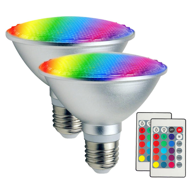 2Pack PAR30S LED Light Bulb, 30W RGB+Warm White LED Flood Light Indoor/Outdoor, Dimmable Color Changing Spotlight with Remote Control, Lawn Lamp for Home Courtyard Christmas Party Decoration