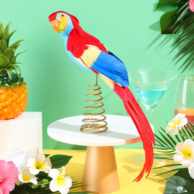 Retisee 9.8 Inch Summer Parrot Tree Topper Summer Ornaments for Tree Beach Tree Decoration Artificial Parrot Tree Topper for Outdoor Decor Summer Tree Topper Party Decoration Pool Hawaiian Luau Party