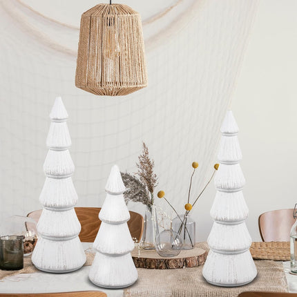 Queekay 4 Pcs Wooden Christmas Tree Tabletop Tree Figurine Unfinished Table Top Christmas Tree Decor for DIY Crafts Peg People Holiday Nature Table Home Decor (White)