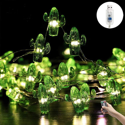 Starryfill Tropical Themed Small Cactus USB-Plugin String Lights 0.8"(H) 40 LED with Remote Control and Timer On 13.85ft Copper Wire Warm White Waterproof Warm White for Decorations