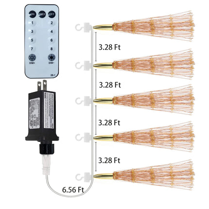 5 Pcs 1000 LED Plug-in Starburst Sphere Lights, Firework Lights 8 Modes Dimmable Remote Control Waterproof Hanging Fairy Light, Copper Wire Lights for Patio Party Tent Christmas (Warm White)